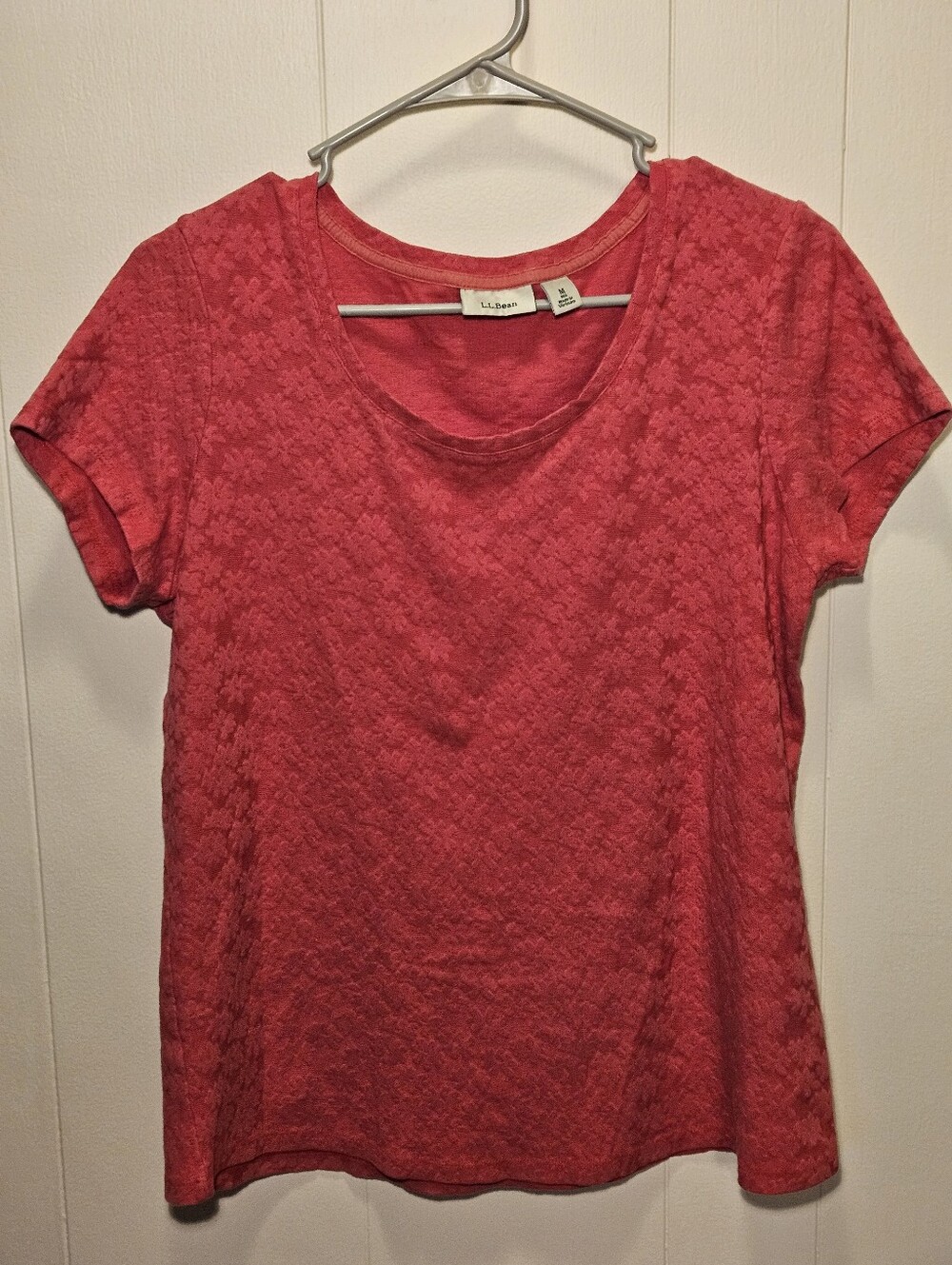 L.L. Bean Women's Coral-Red Short Sleeve Textured Tee